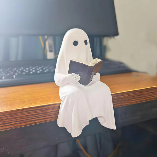 Little Ghost Reading Statue – Haunted Resin Decoration