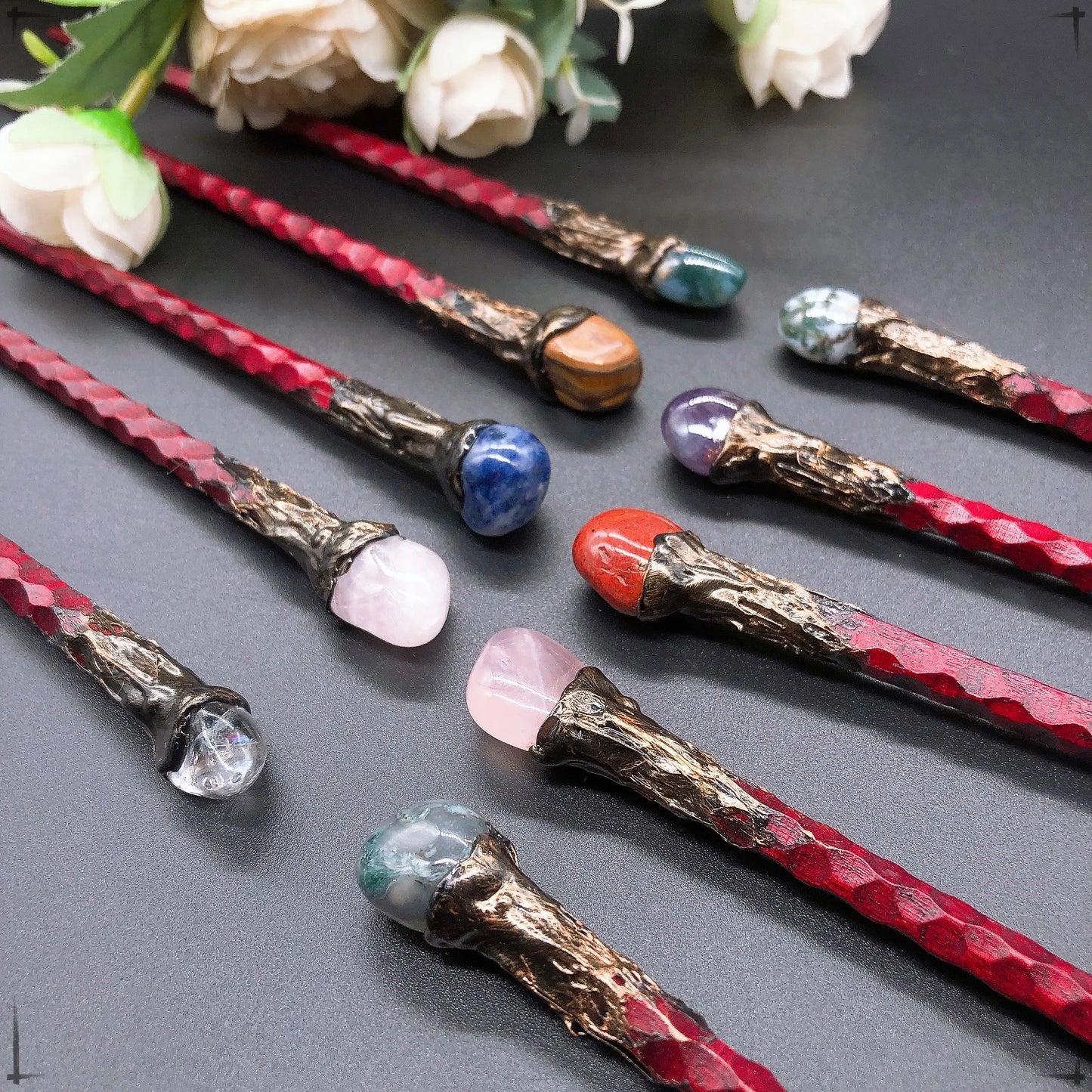19cm Natural Crystal Wand – Amethyst, Tiger Eye, Labradorite & Red Agate