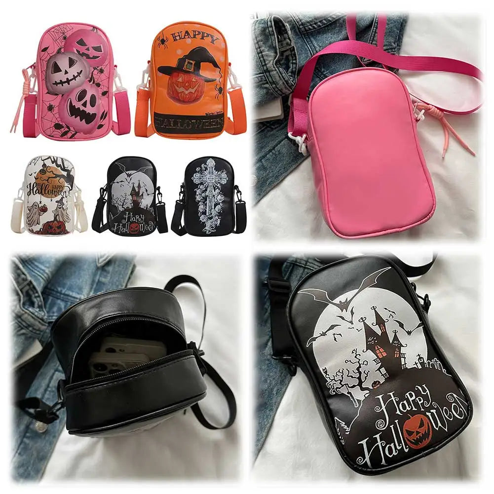 Halloween PU Crossbody Bag – Pumpkin & Ghost Shoulder Purse with Large Capacity & Gothic Style