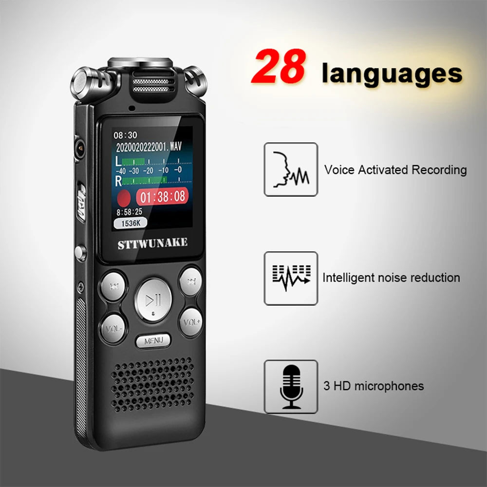 Professional Voice-Activated Digital Audio Recorder – Noise Cancelling, PCM Recording, MP3 Player (8GB/16GB/32GB)