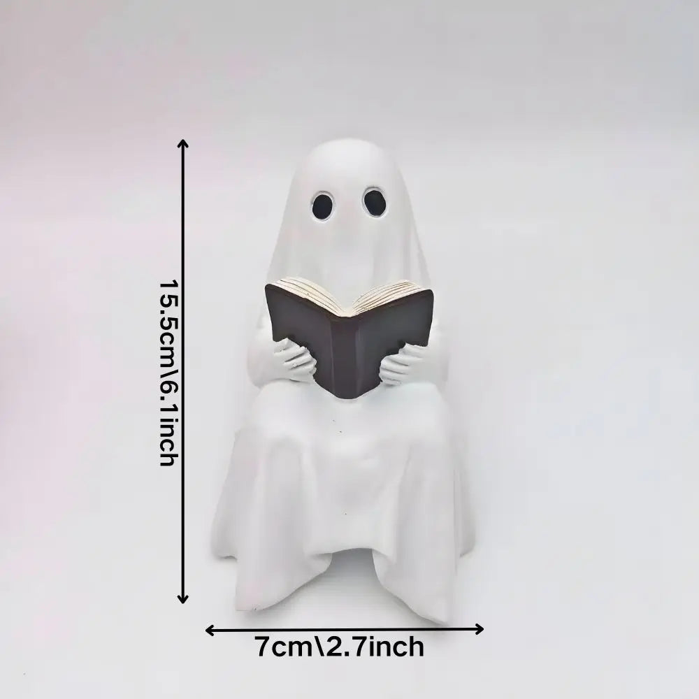 Little Ghost Reading Statue – Haunted Resin Decoration