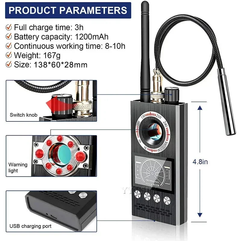 K68 Professional Anti-Spy Camera Detector – RF Bug Scanner & GPS Tracker Finder for Ghost Hunting & Security