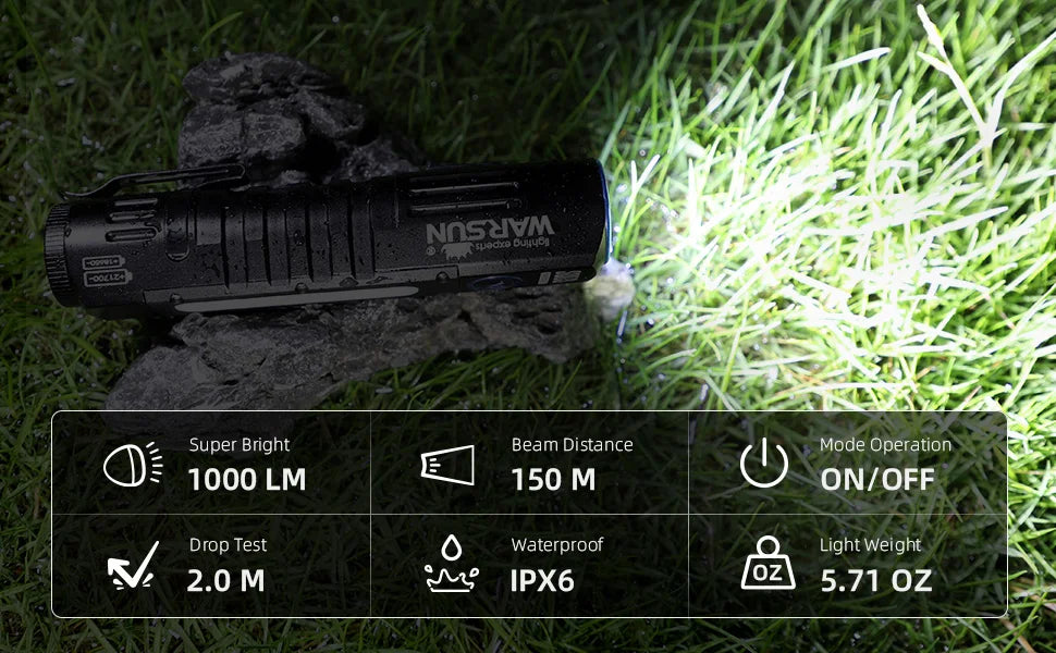 Warsun Powerful LED Flashlight – Rechargeable Torch with Magnet, 8 Modes Portable Lantern for Camping, Hiking & Emergency