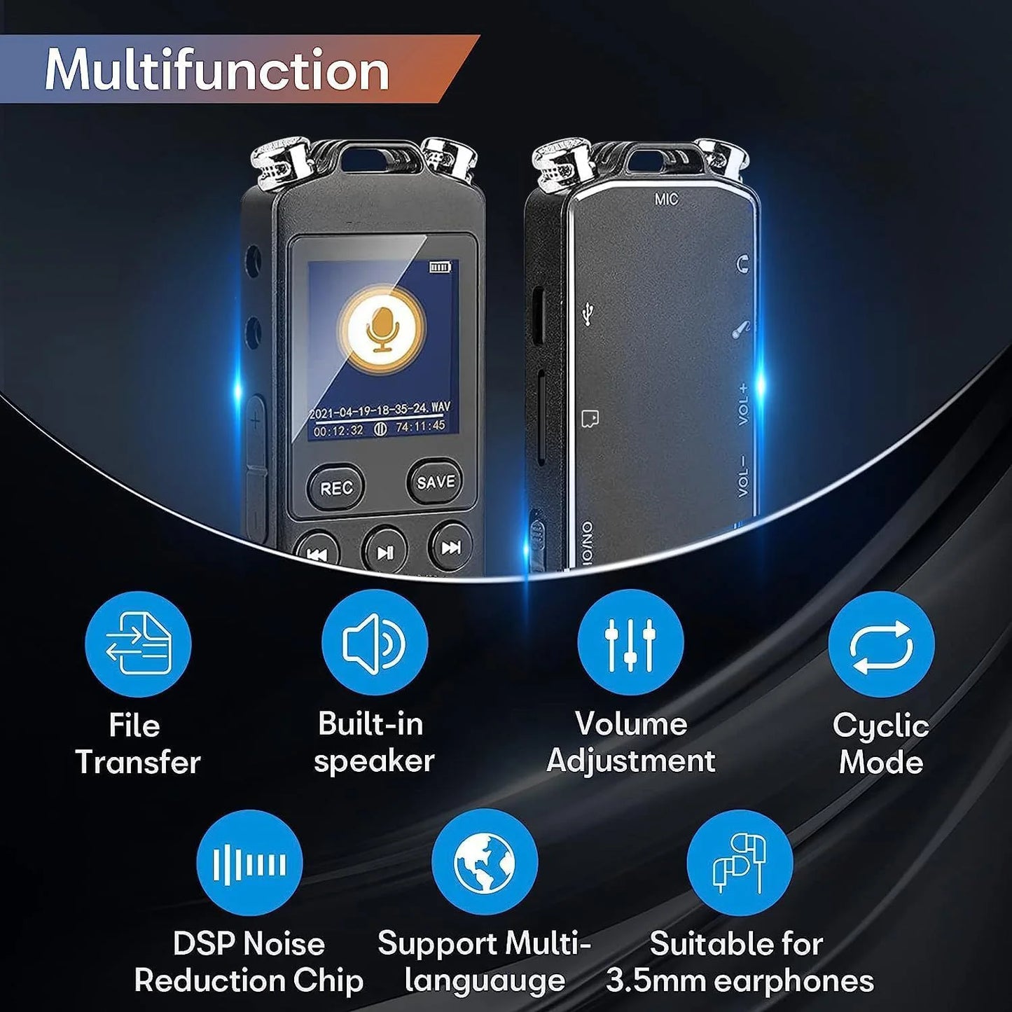 Digital Voice Recorder Voice Activated Recorder for Lectures Meetings - aiworth 9860 Hours Sound Audio Recorder Dictaphone Recor
