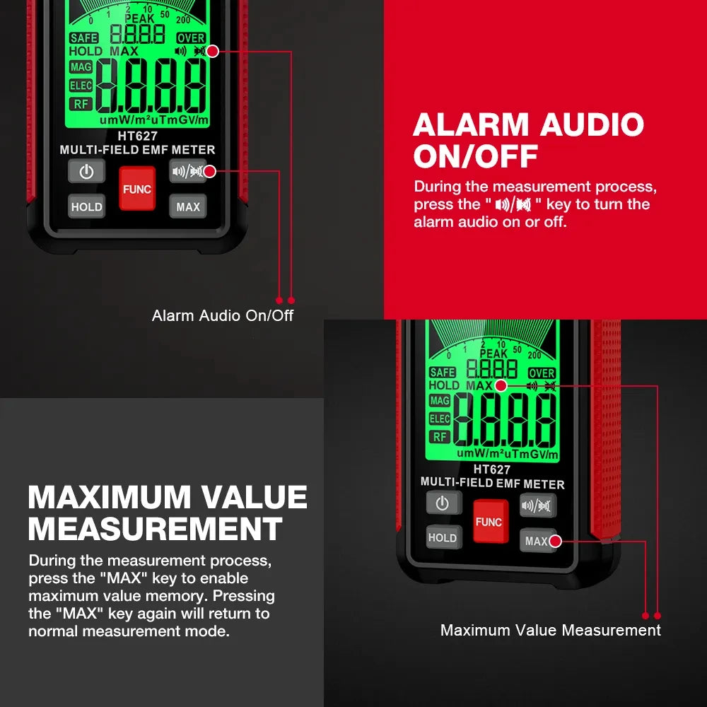 HT627 3-in-1 EMF Meter – Electromagnetic Field Detector for Paranormal Investigations & Ghost Hunting