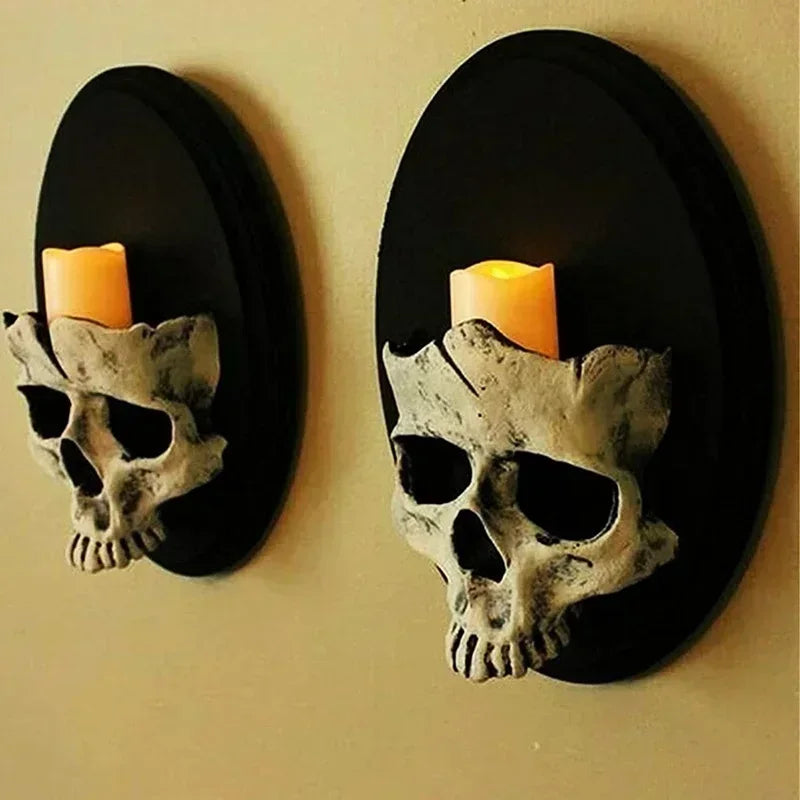 Skeleton Candlestick Pendant – Gothic Resin Haunted Wall Decoration