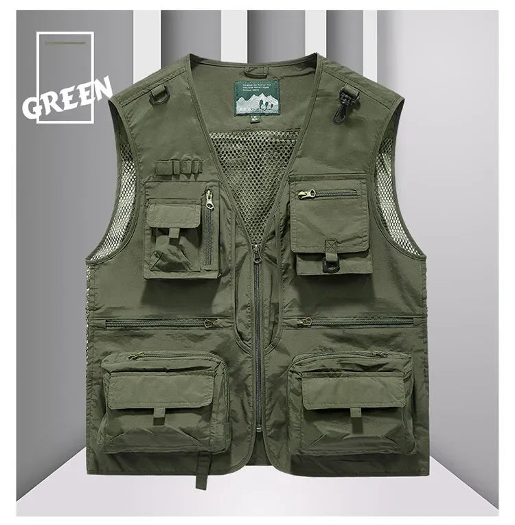 Men’s Tactical Vest – 14 Pocket Mesh Cargo Waistcoat for Hiking, Fishing & Outdoor Adventures | Lightweight Summer Jacket
