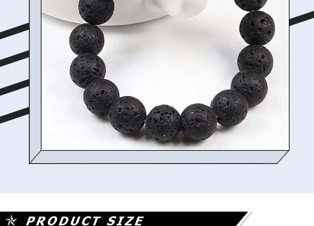 Natural Black Lava Stone Beaded Bracelet – Essential Oil Diffuser Charm Jewelry for Men & Women