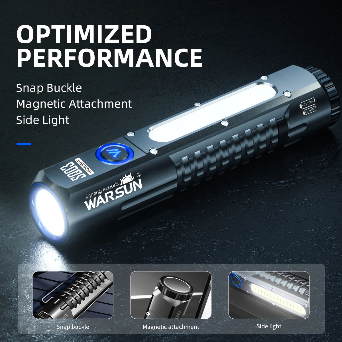 Warsun Powerful LED Flashlight – Rechargeable Torch with Magnet, 8 Modes Portable Lantern for Camping, Hiking & Emergency