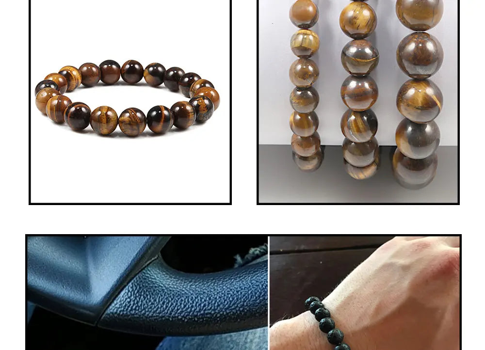 Natural Black Lava Stone Beaded Bracelet – Essential Oil Diffuser Charm Jewelry for Men & Women