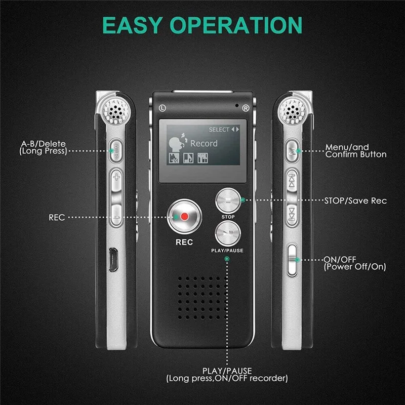 Digital EVP Voice Recorder – Paranormal Ghost Hunting Equipment with Voice Activation (8GB, Black)
