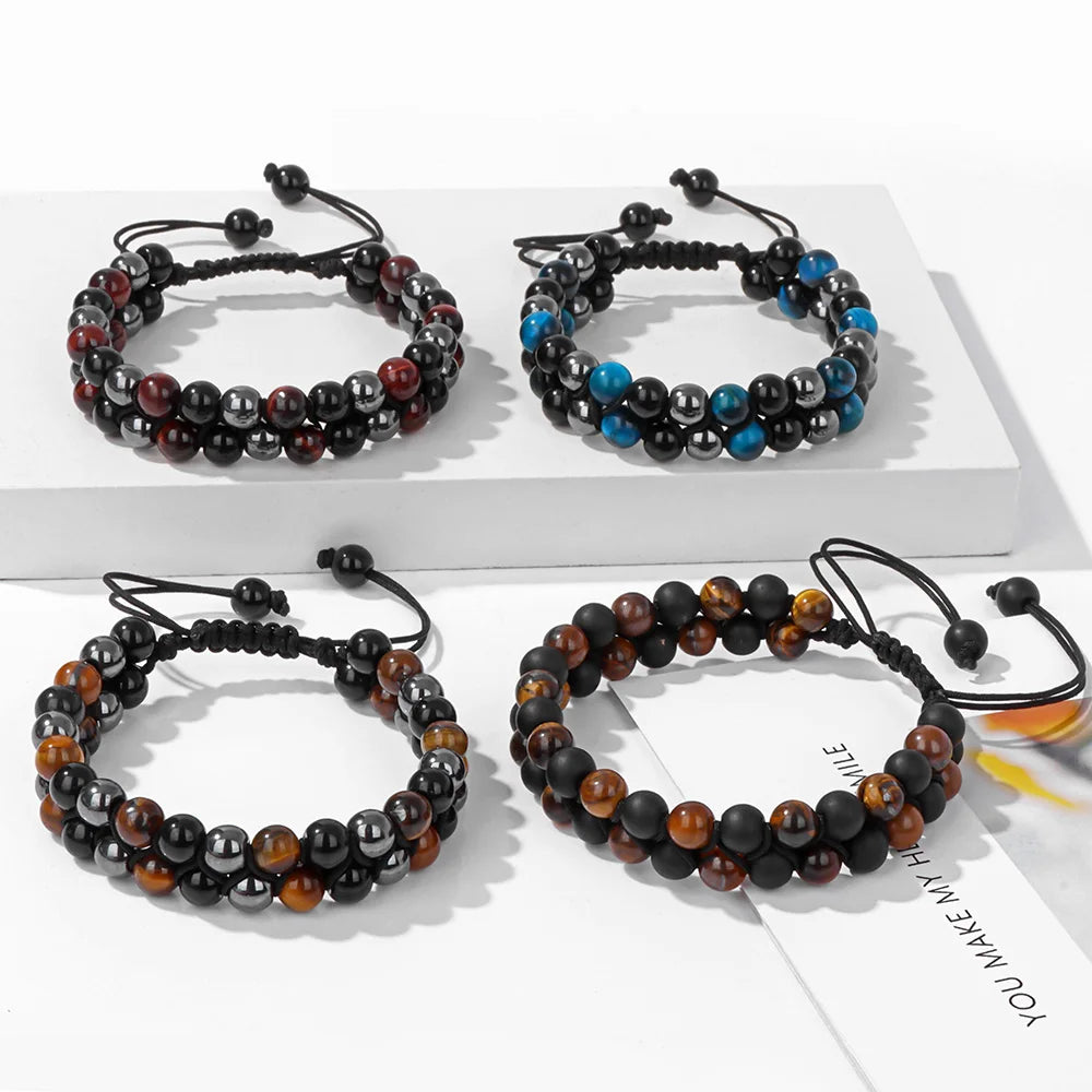Triple Protection Bracelet – Black Obsidian, Hematite & Tiger Eye 6mm Bead Bracelet for Energy Balance & Slimming