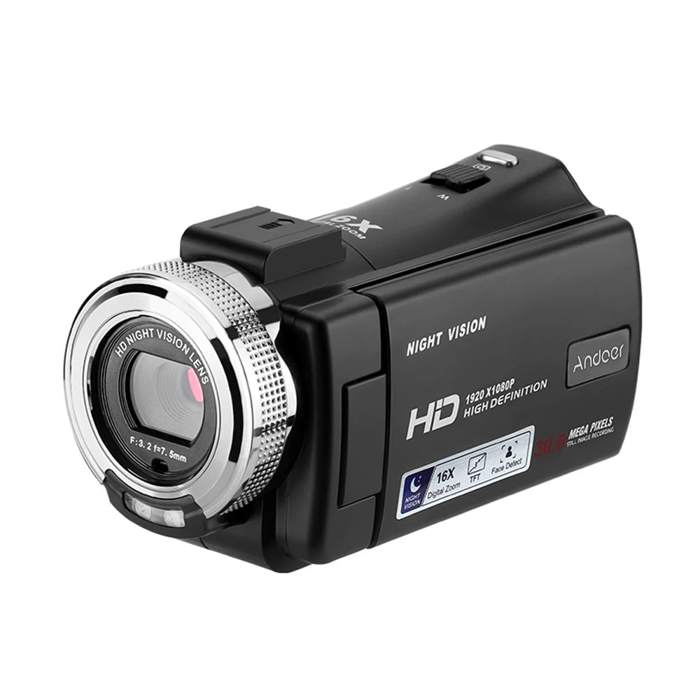 Andoer V12 1080P Full HD Camcorder – 16X Digital Zoom, Night Vision & Face Detection