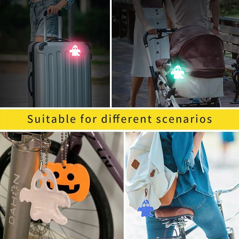 10PCS Night Reflective Key Ring Cute Ghost Shape Night Warning Double-sided Reflective Backpack Pendants Gifts