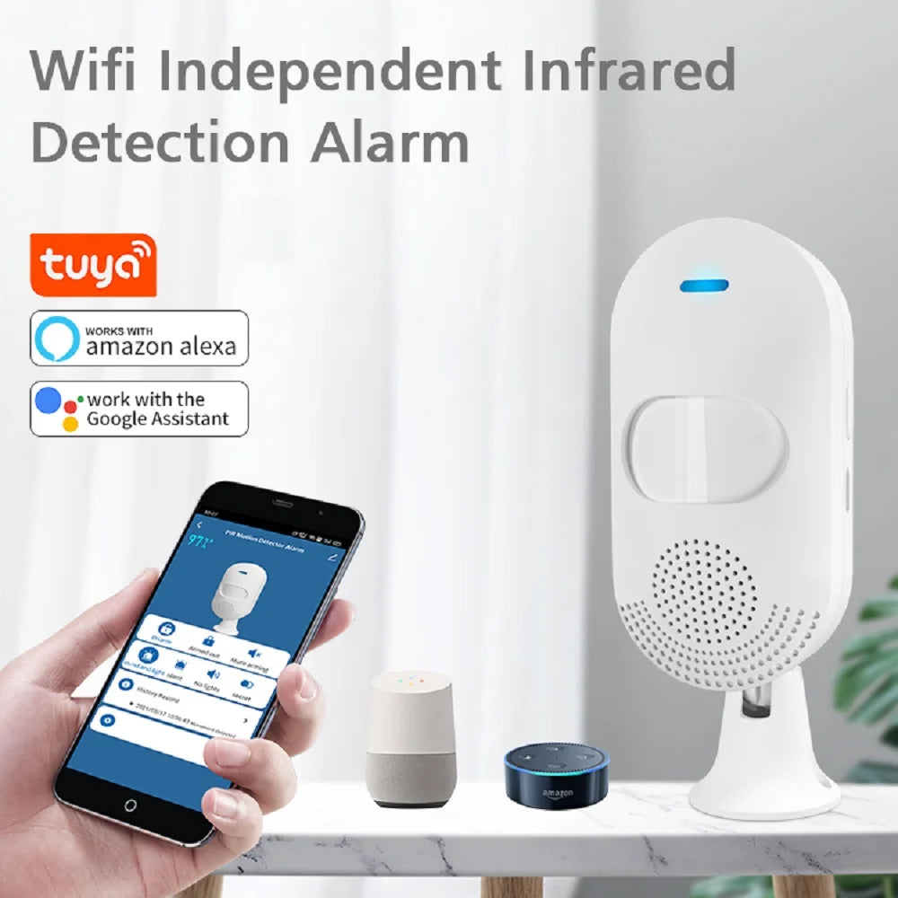 WiFi PIR Motion Sensor Alarm – Smart Sound & Light Detector with TUYA App Control