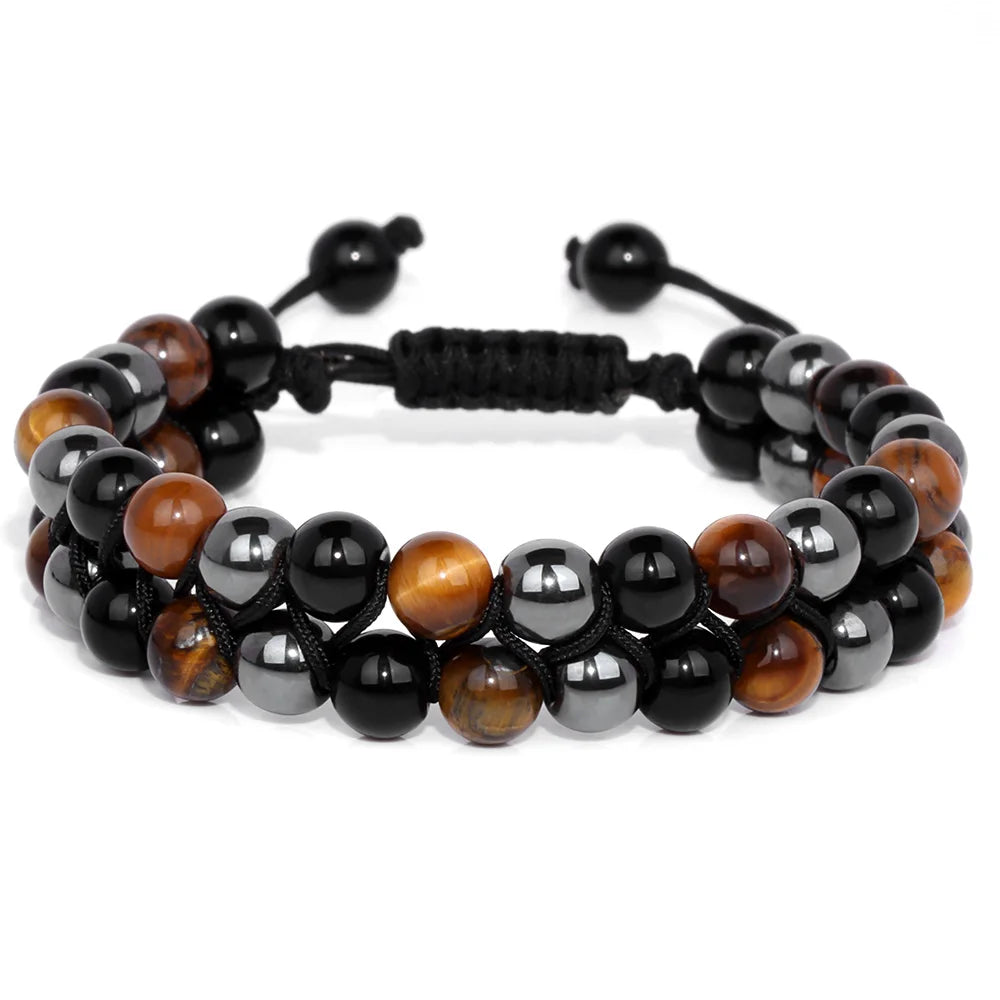 Triple Protection Bracelet – Black Obsidian, Hematite & Tiger Eye 6mm Bead Bracelet for Energy Balance & Slimming