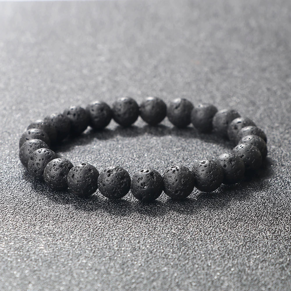 Natural Black Lava Stone Beaded Bracelet – Essential Oil Diffuser Charm Jewelry for Men & Women