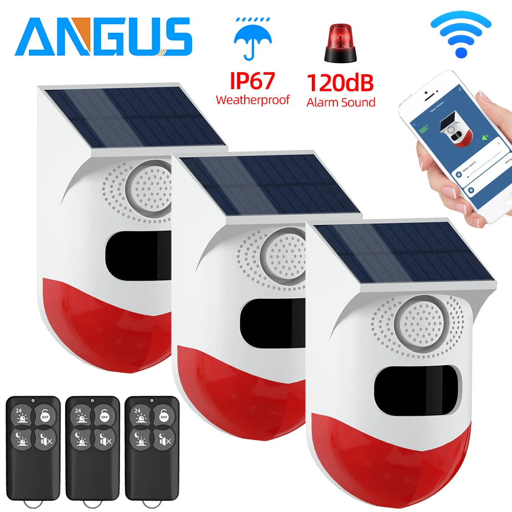 Angus Outdoor Solar Infrared Motion Sensor Alarm – Ghost Hunting & Security Siren (IP67 Waterproof, Anti-Theft, Anti-Pet False Alarm)