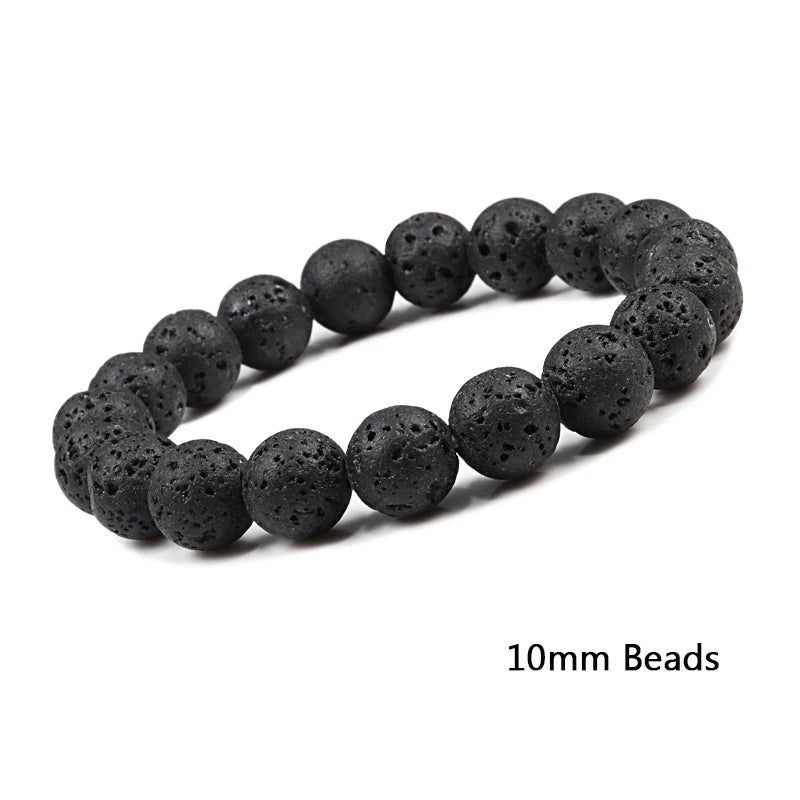 Natural Black Lava Stone Beaded Bracelet – Essential Oil Diffuser Charm Jewelry for Men & Women