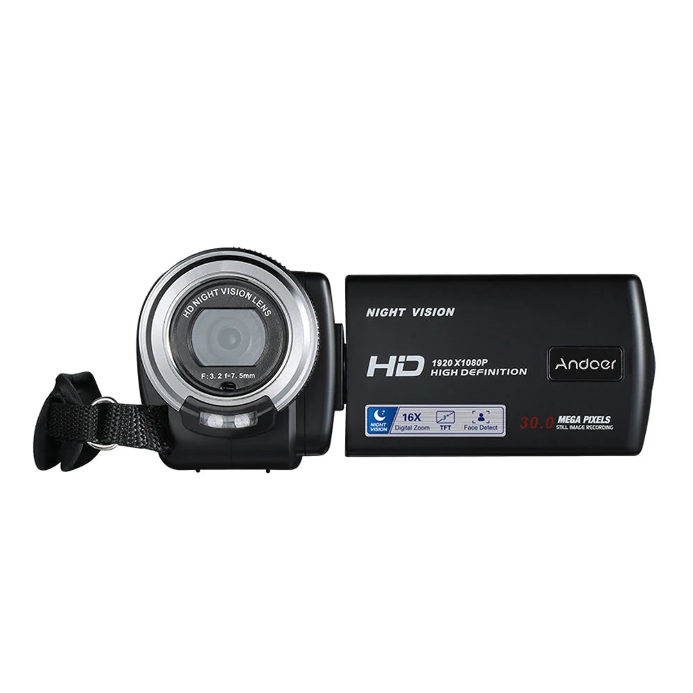 Andoer V12 1080P Full HD Camcorder – 16X Digital Zoom, Night Vision & Face Detection