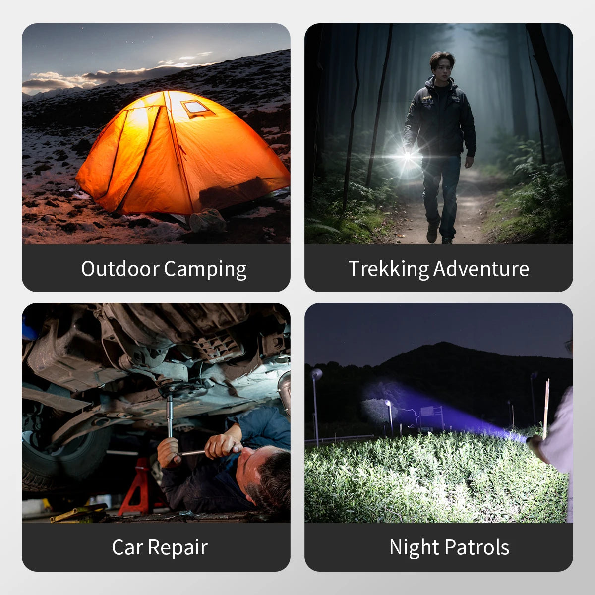 Warsun Powerful LED Flashlight – Rechargeable Torch with Magnet, 8 Modes Portable Lantern for Camping, Hiking & Emergency