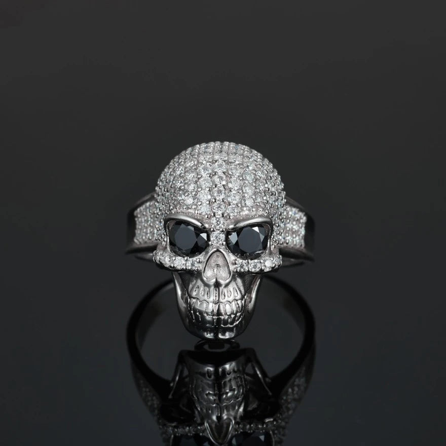 Vintage S925 Silver Skull Ring – Men’s Western Ghost Head with Moissanite Stone