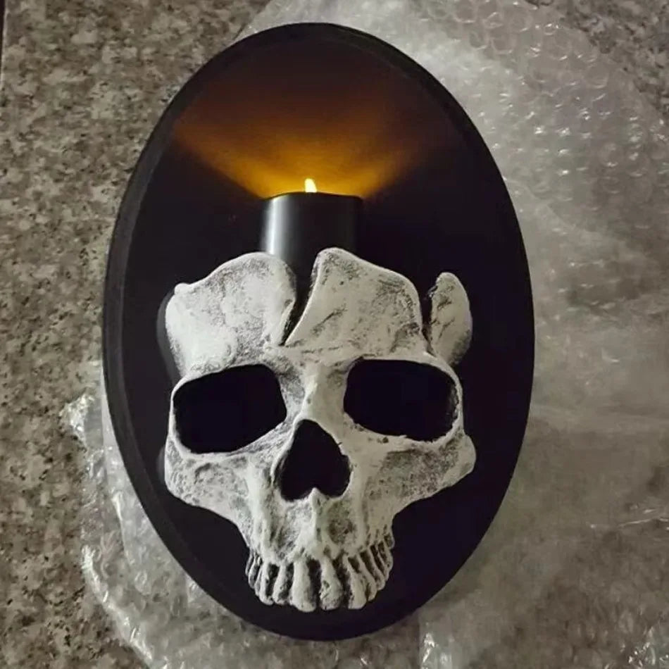 Skeleton Candlestick Pendant – Gothic Resin Haunted Wall Decoration