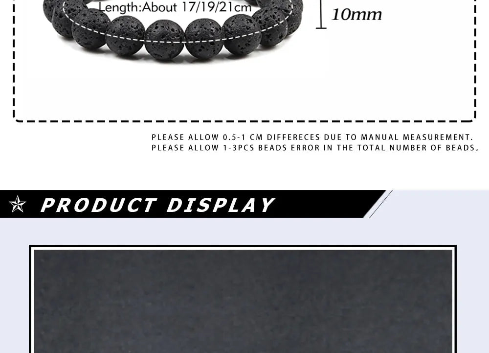 Natural Black Lava Stone Beaded Bracelet – Essential Oil Diffuser Charm Jewelry for Men & Women