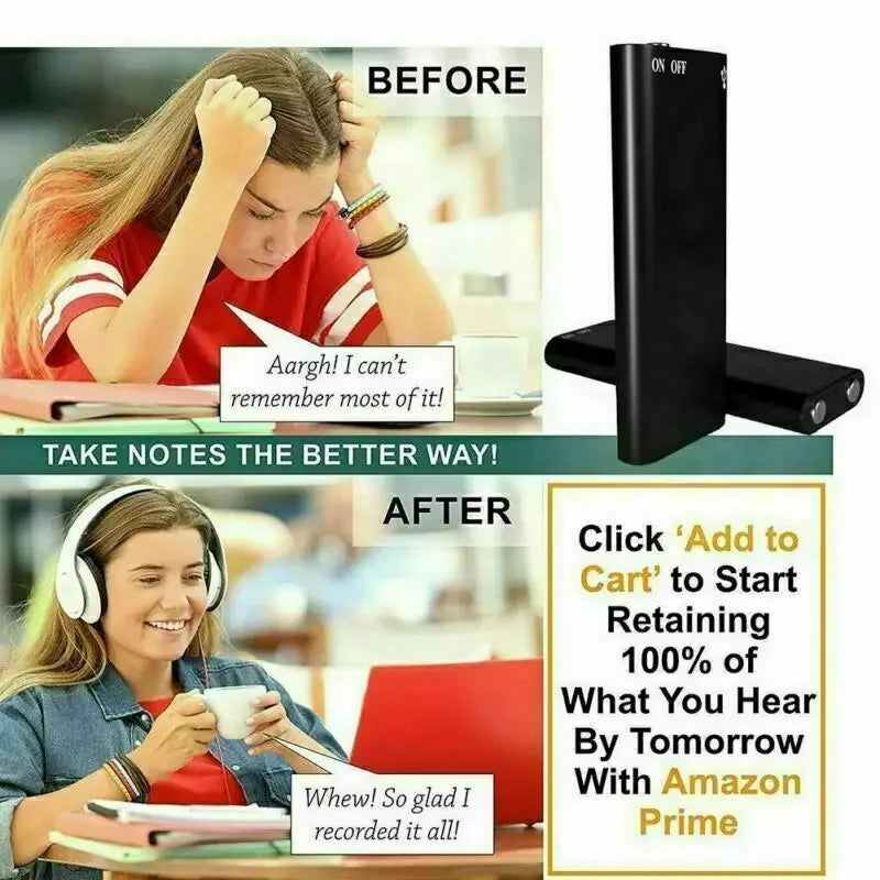 Mini Voice Recorder | Portable Intelligent Sound Recorder with Voice Activation, HD Noise Reduction, MP3 Player & OTG Support