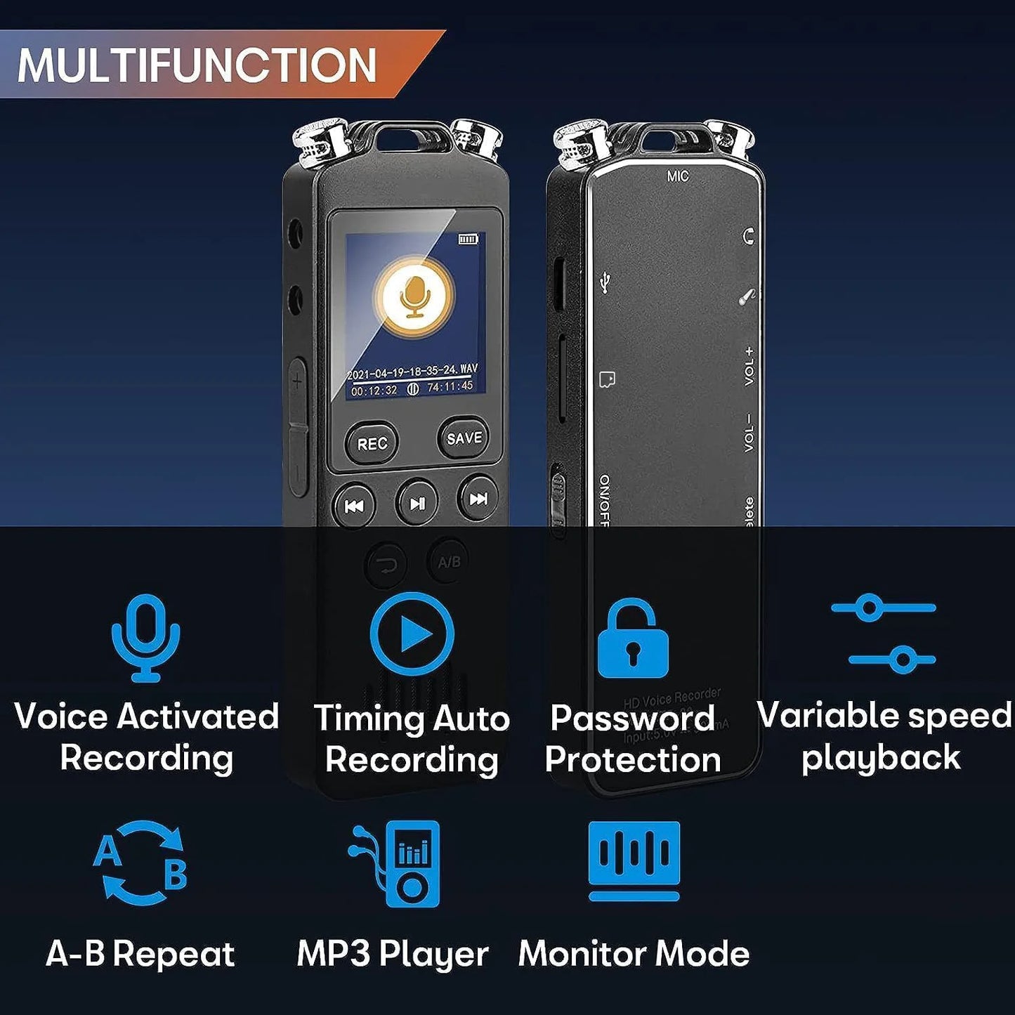 Digital Voice Recorder Voice Activated Recorder for Lectures Meetings - aiworth 9860 Hours Sound Audio Recorder Dictaphone Recor