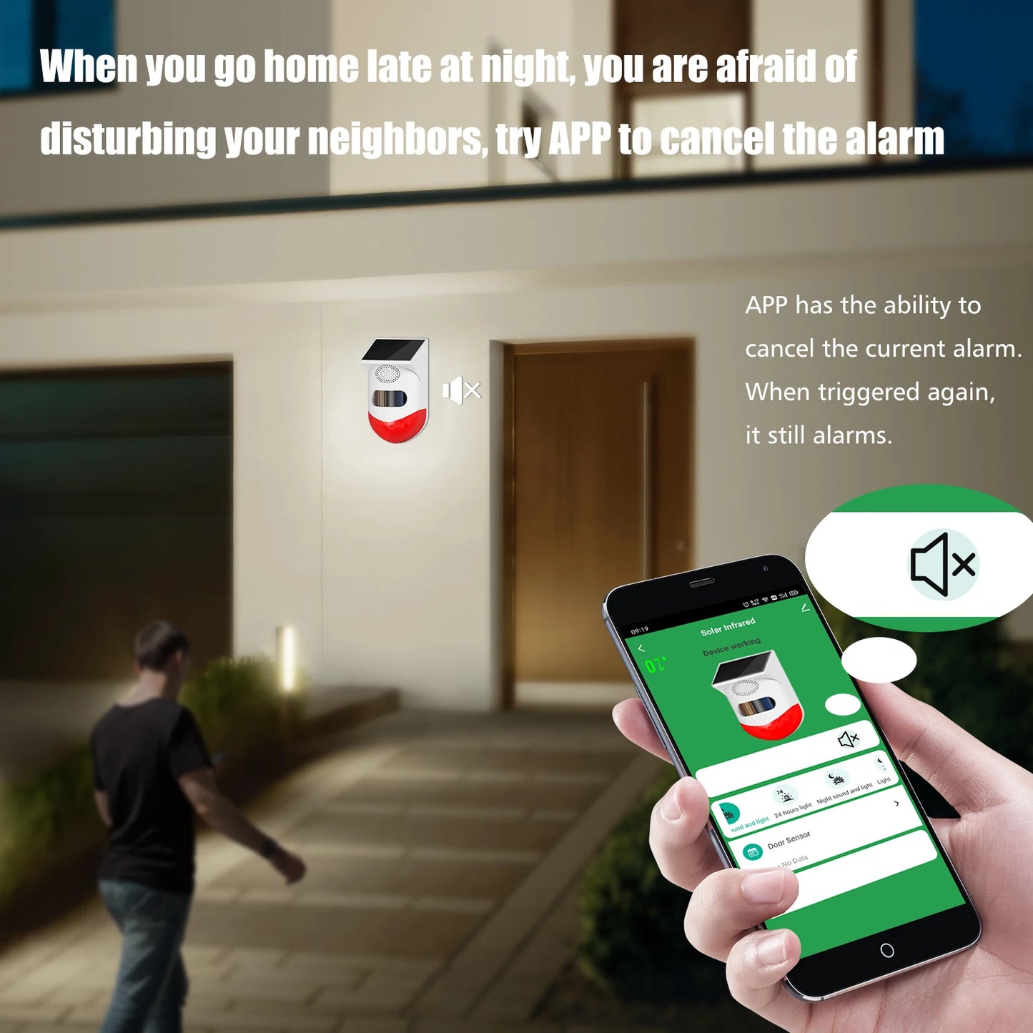 Angus Outdoor Solar Infrared Motion Sensor Alarm – Ghost Hunting & Security Siren (IP67 Waterproof, Anti-Theft, Anti-Pet False Alarm)