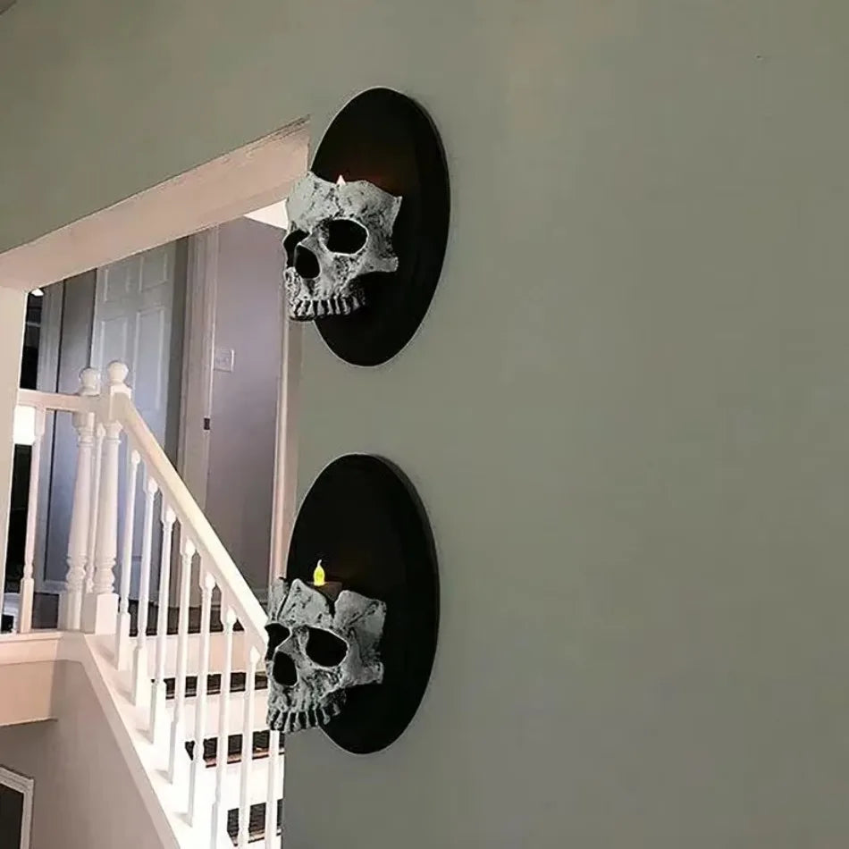 Skeleton Candlestick Pendant – Gothic Resin Haunted Wall Decoration