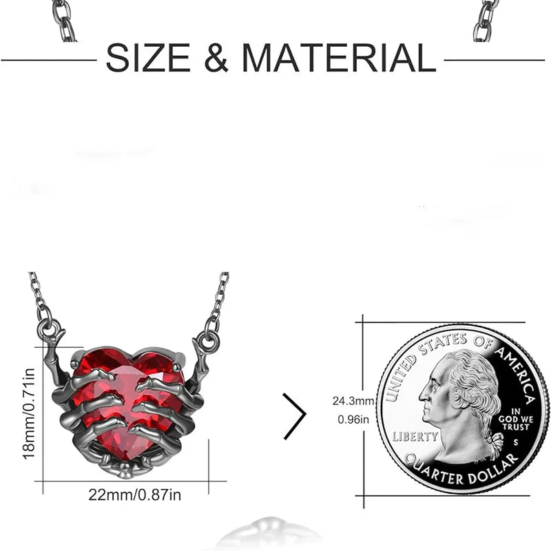 Gothic Red Heart Ghost Claw Pendant Necklace – Punk Dark Style Jewelry for Men & Women
