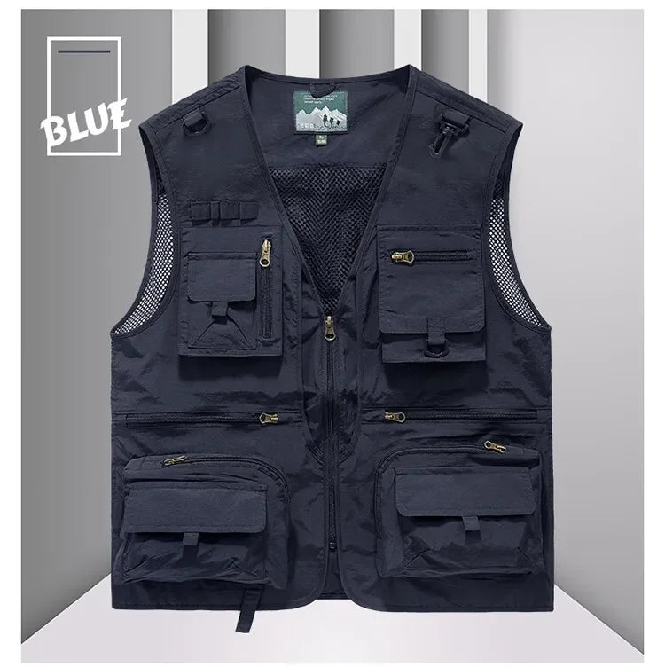 Men’s Tactical Vest – 14 Pocket Mesh Cargo Waistcoat for Hiking, Fishing & Outdoor Adventures | Lightweight Summer Jacket