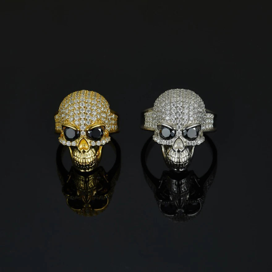 Vintage S925 Silver Skull Ring – Men’s Western Ghost Head with Moissanite Stone