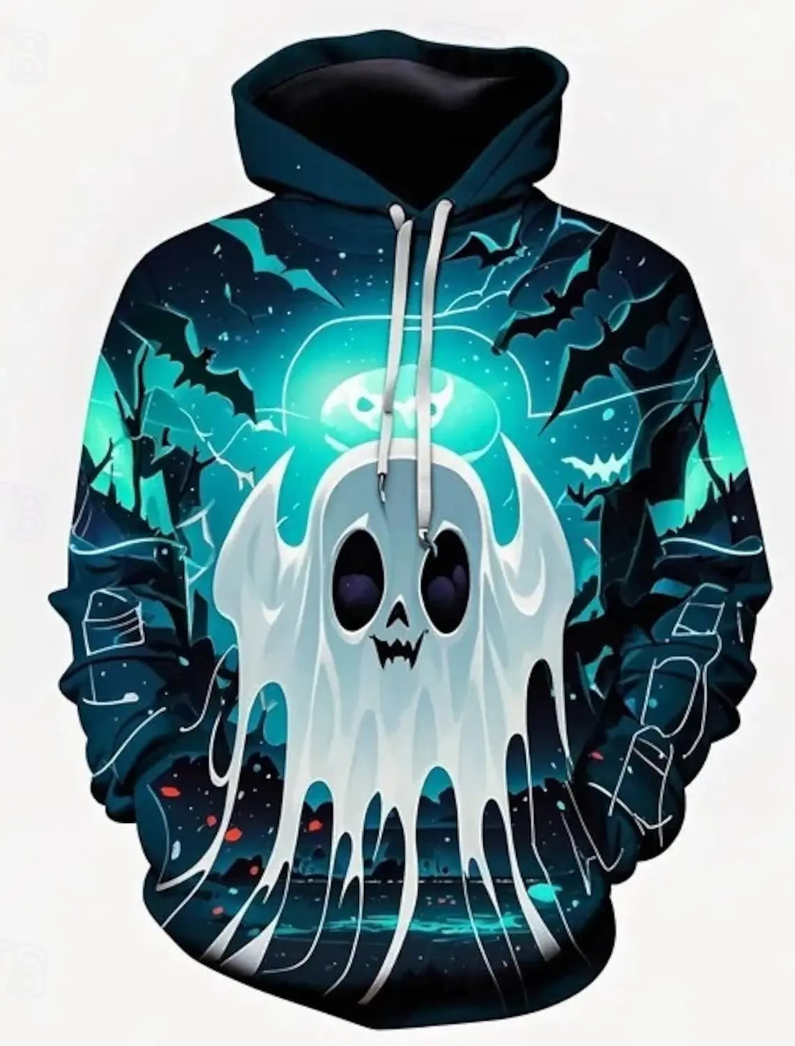 3D Ghost Skull Hoodie – Halloween Pullover Sweatshirt for Men & Women | Gothic Carnival & Casual Streetwear