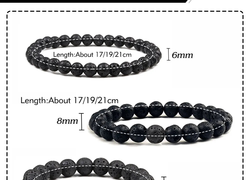 Natural Black Lava Stone Beaded Bracelet – Essential Oil Diffuser Charm Jewelry for Men & Women