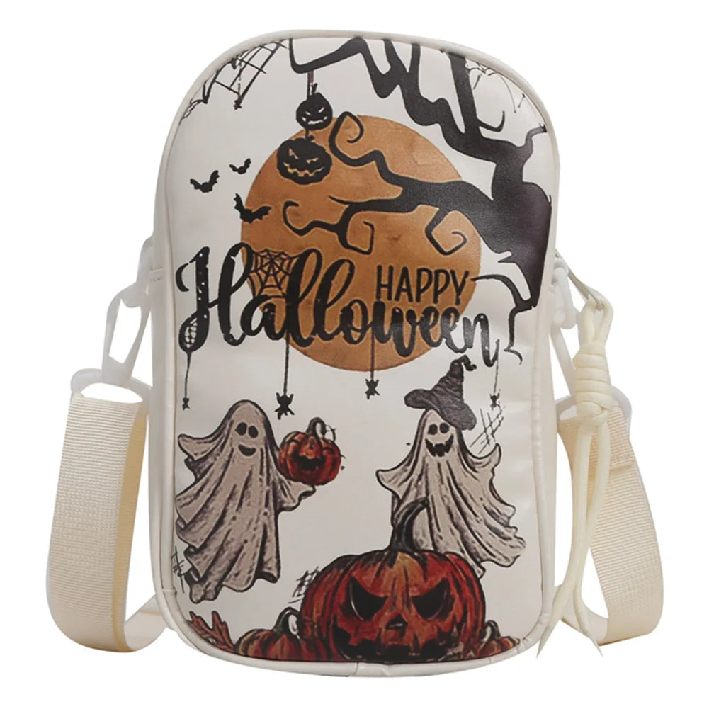 Halloween PU Crossbody Bag – Pumpkin & Ghost Shoulder Purse with Large Capacity & Gothic Style