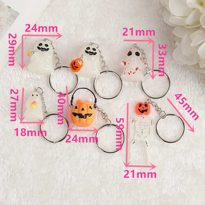 Halloween Glow-in-the-Dark Keychain – Pumpkin, Skull & Ghost Acrylic Keyring for Women