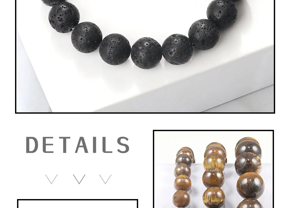 Natural Black Lava Stone Beaded Bracelet – Essential Oil Diffuser Charm Jewelry for Men & Women