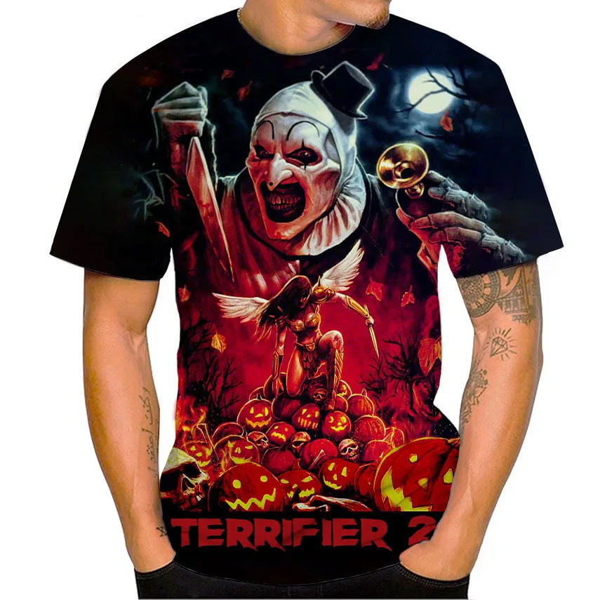 Terrifier Horror 3D Print T-Shirt – Oversized Unisex Streetwear Tee for Men, Women & Kids | Gothic Haunted Fashion
