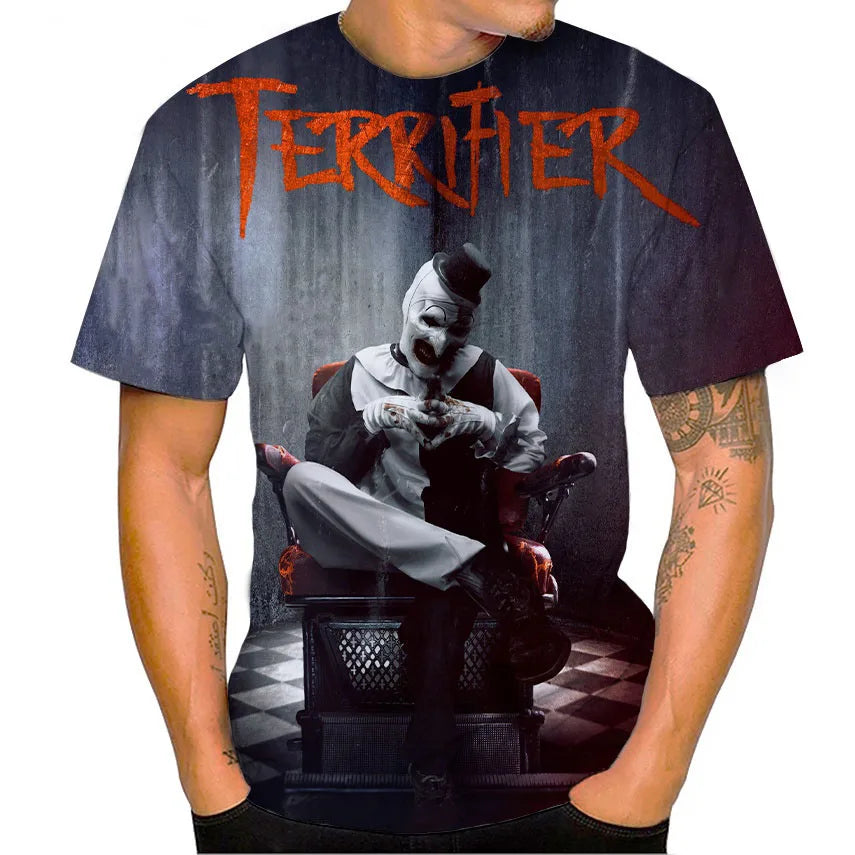 Terrifier Horror 3D Print T-Shirt – Oversized Unisex Streetwear Tee for Men, Women & Kids | Gothic Haunted Fashion
