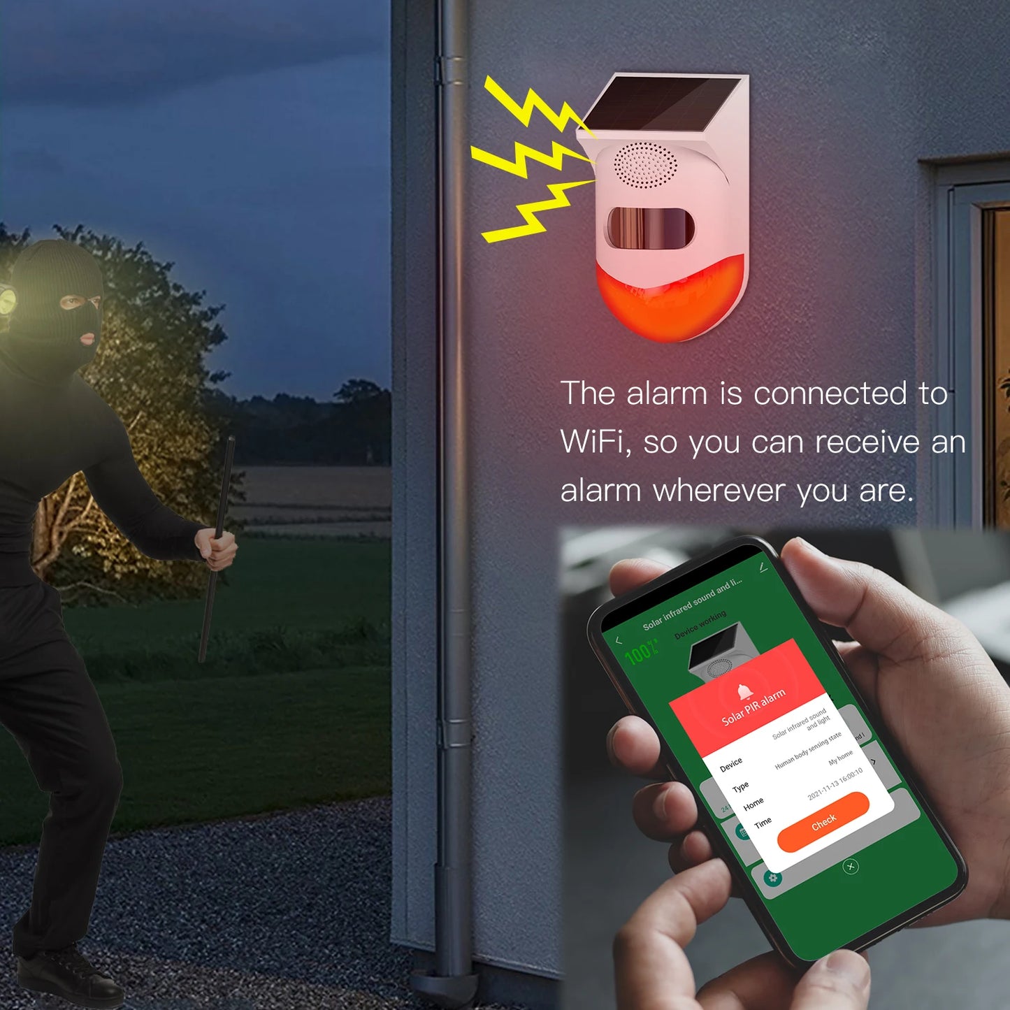 Angus Outdoor Solar Infrared Motion Sensor Alarm – Ghost Hunting & Security Siren (IP67 Waterproof, Anti-Theft, Anti-Pet False Alarm)