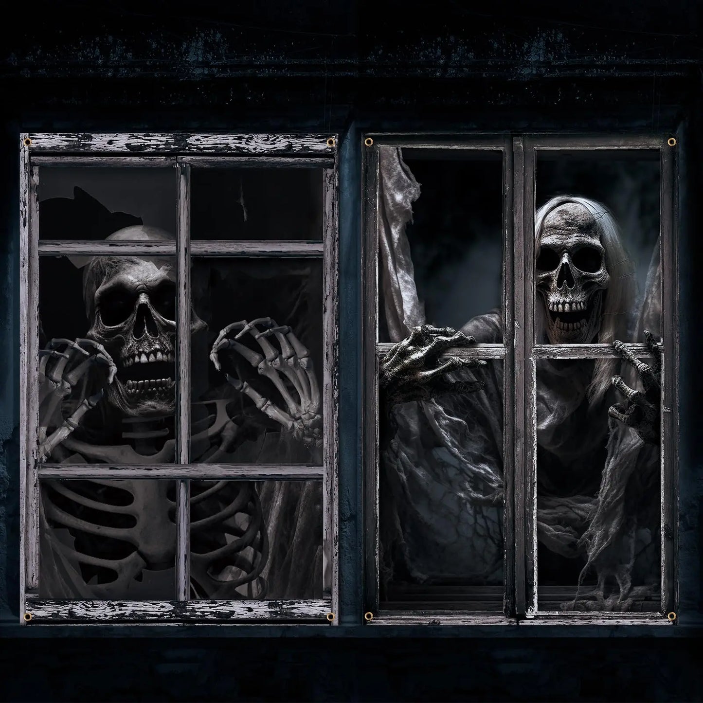 2 Pcs Scary Halloween Window Curtains – Horror Silhouette & Blood Splatter Decoration