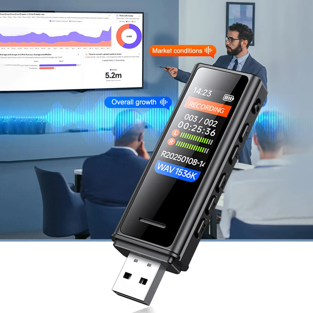 Mini Pocket Voice-Activated Recorder with Back Clip – Professional Noise-Canceling Digital Audio Recorder & MP3 Player