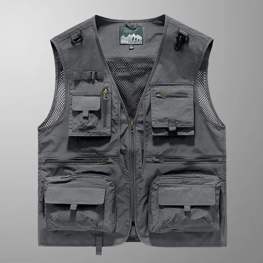 Men’s Tactical Vest – 14 Pocket Mesh Cargo Waistcoat for Hiking, Fishing & Outdoor Adventures | Lightweight Summer Jacket