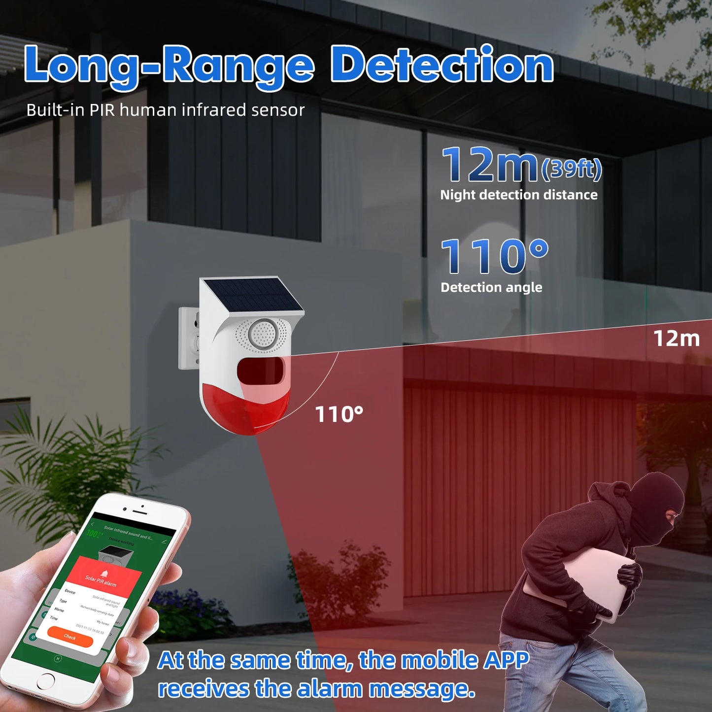 Angus Outdoor Solar Infrared Motion Sensor Alarm – Ghost Hunting & Security Siren (IP67 Waterproof, Anti-Theft, Anti-Pet False Alarm)