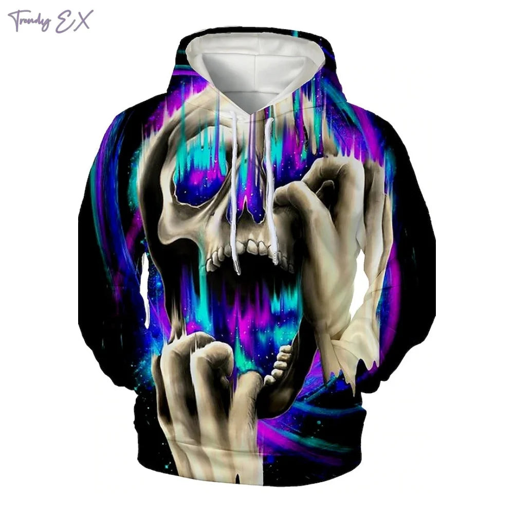 Vintage Skull Hoodie – Men’s Digital Print Streetwear Pullover with Kangaroo Pocket & Long Sleeves | Gothic Harajuku Fashion