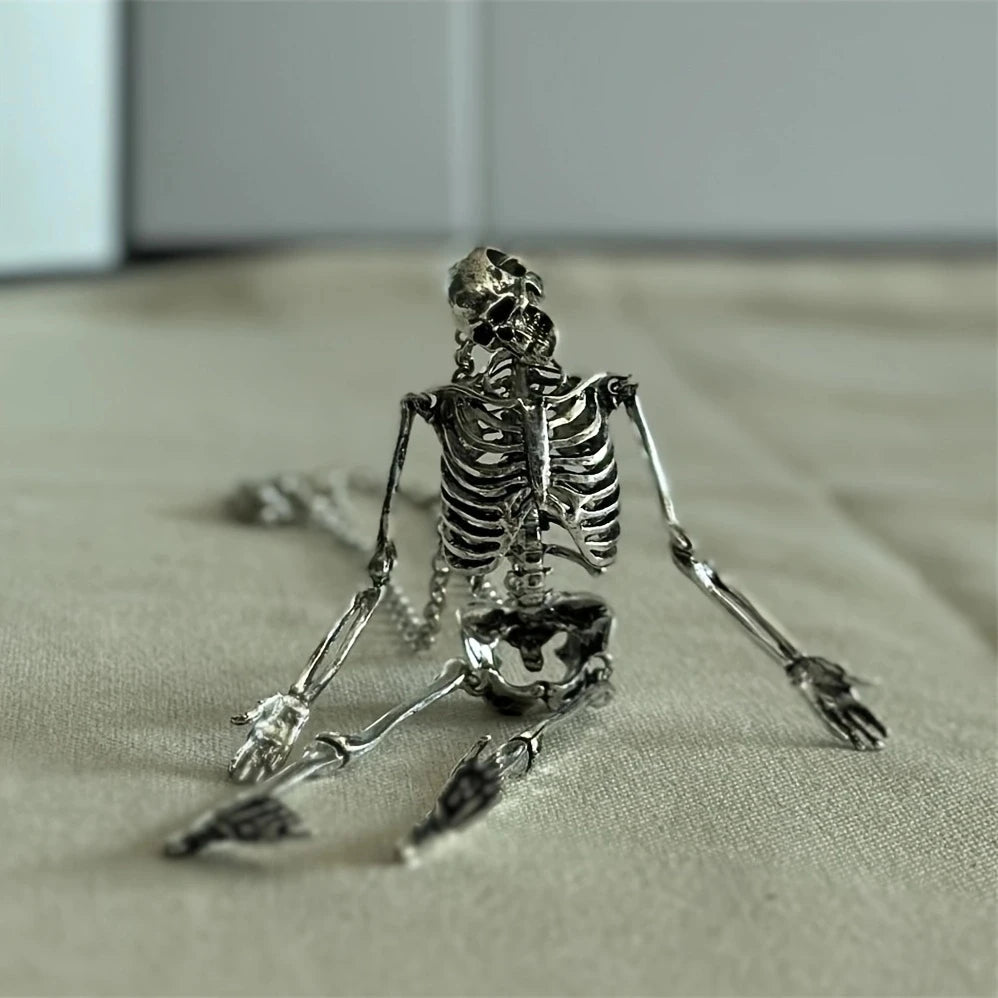 Skeleton Skull Pendant Necklace – Men’s Punk Hip-Hop Silver Gothic Jewelry | Adjustable Skeleton Body Chain
