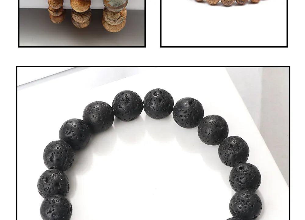 Natural Black Lava Stone Beaded Bracelet – Essential Oil Diffuser Charm Jewelry for Men & Women